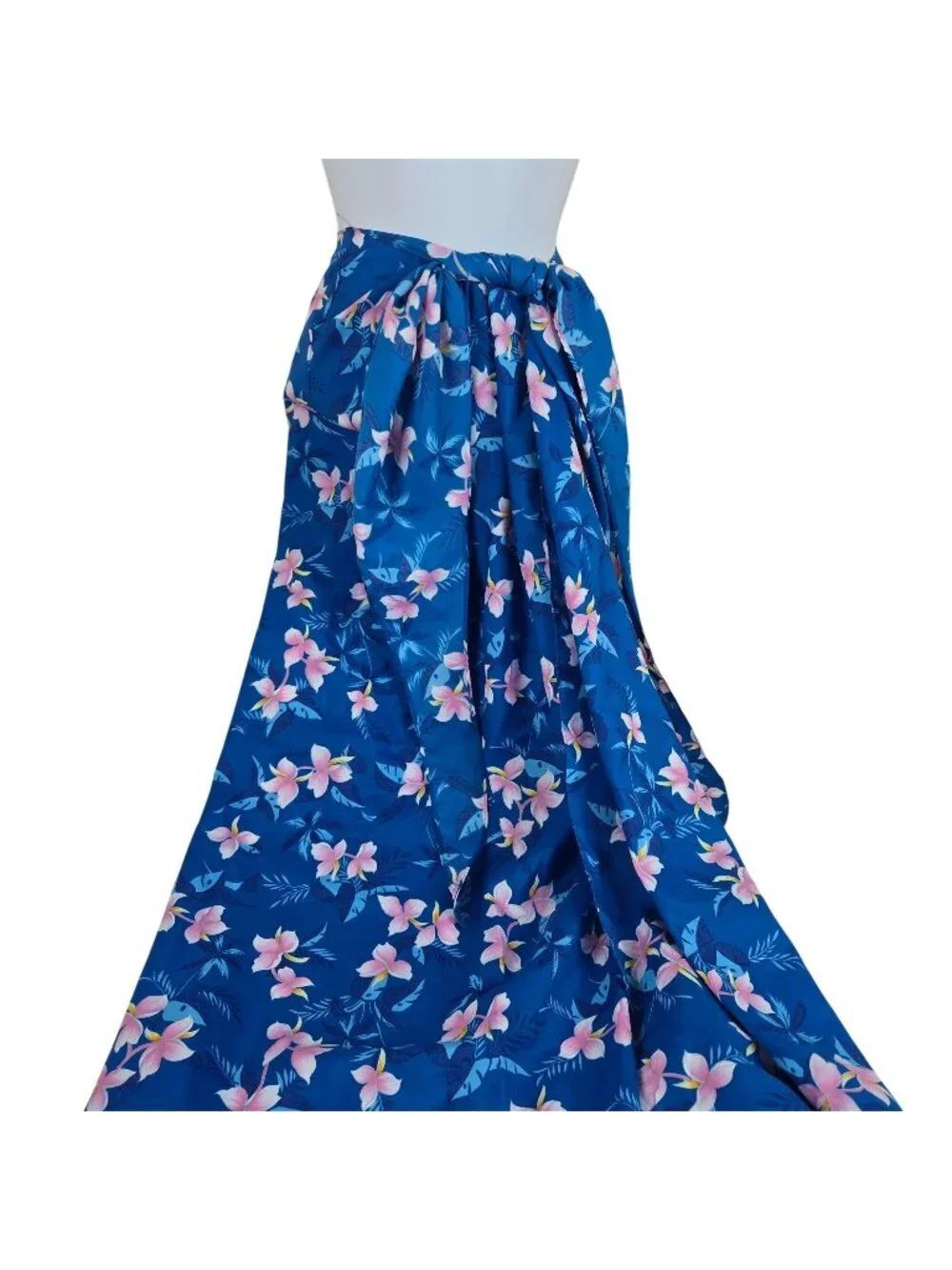 Vintage Hilo Hattie Hawaiian USA Made Sarong Wrap Blue Hibiscus Floral OS